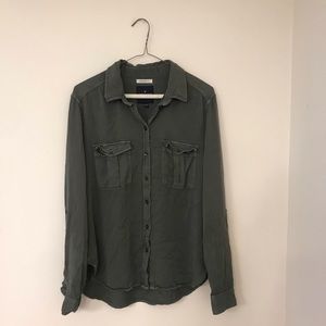 Boyfriend Fit Army Green Button Down Shirt